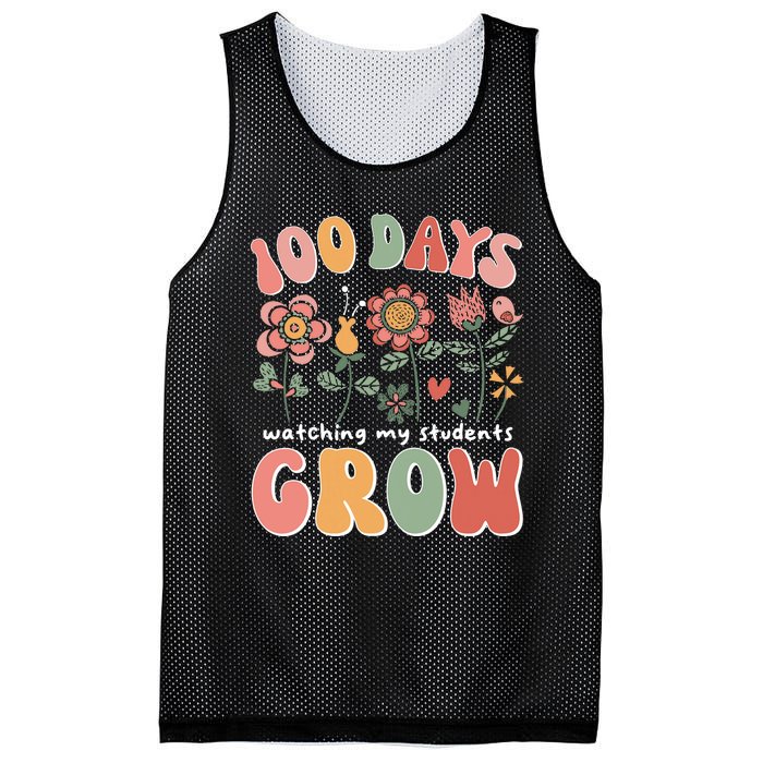 100 Days Growing Boho Flowers Teacher 100th Day Of School Mesh Reversible Basketball Jersey Tank