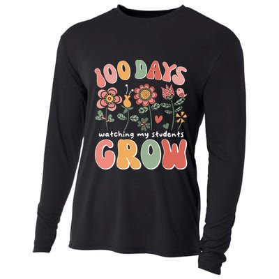 100 Days Growing Boho Flowers Teacher 100th Day Of School Cooling Performance Long Sleeve Crew