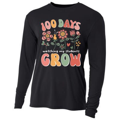 100 Days Growing Boho Flowers Teacher 100th Day Of School Cooling Performance Long Sleeve Crew