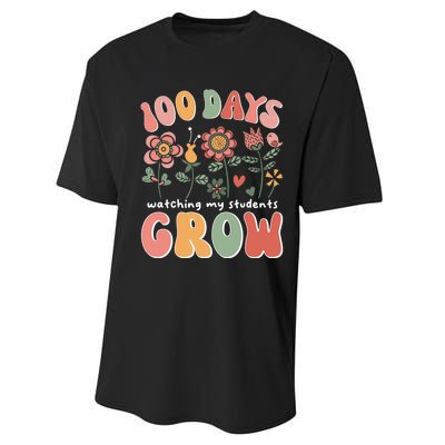 100 Days Growing Boho Flowers Teacher 100th Day Of School Performance Sprint T-Shirt