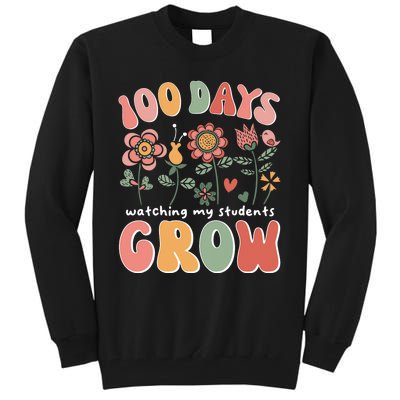 100 Days Growing Boho Flowers Teacher 100th Day Of School Tall Sweatshirt