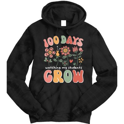 100 Days Growing Boho Flowers Teacher 100th Day Of School Tie Dye Hoodie