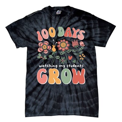 100 Days Growing Boho Flowers Teacher 100th Day Of School Tie-Dye T-Shirt