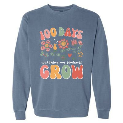 100 Days Growing Boho Flowers Teacher 100th Day Of School Garment-Dyed Sweatshirt