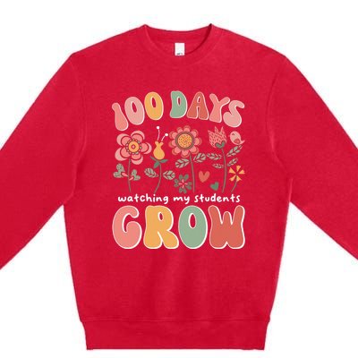 100 Days Growing Boho Flowers Teacher 100th Day Of School Premium Crewneck Sweatshirt