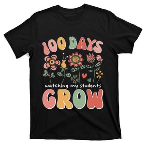 100 Days Growing Boho Flowers Teacher 100th Day Of School T-Shirt