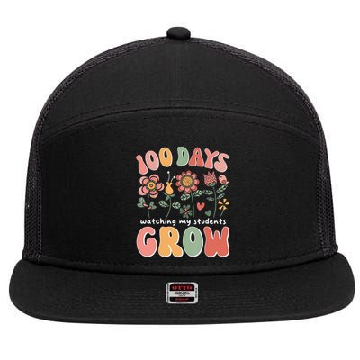 100 Days Growing Boho Flowers Teacher 100th Day Of School 7 Panel Mesh Trucker Snapback Hat