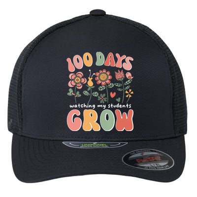 100 Days Growing Boho Flowers Teacher 100th Day Of School Flexfit Unipanel Trucker Cap