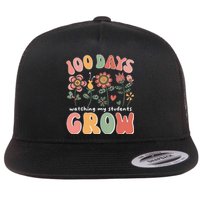 100 Days Growing Boho Flowers Teacher 100th Day Of School Flat Bill Trucker Hat