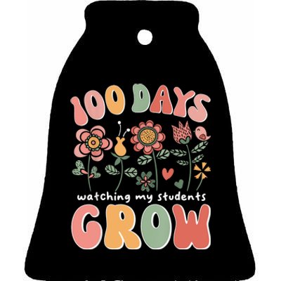 100 Days Growing Boho Flowers Teacher 100th Day Of School Ceramic Bell Ornament