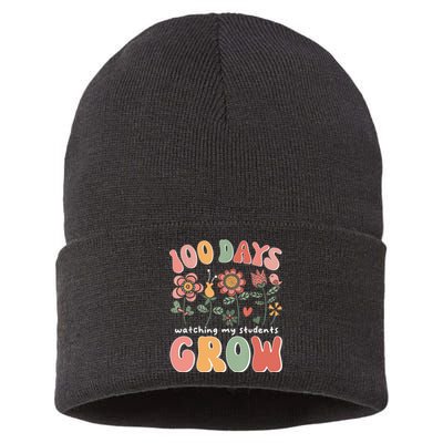 100 Days Growing Boho Flowers Teacher 100th Day Of School Sustainable Knit Beanie