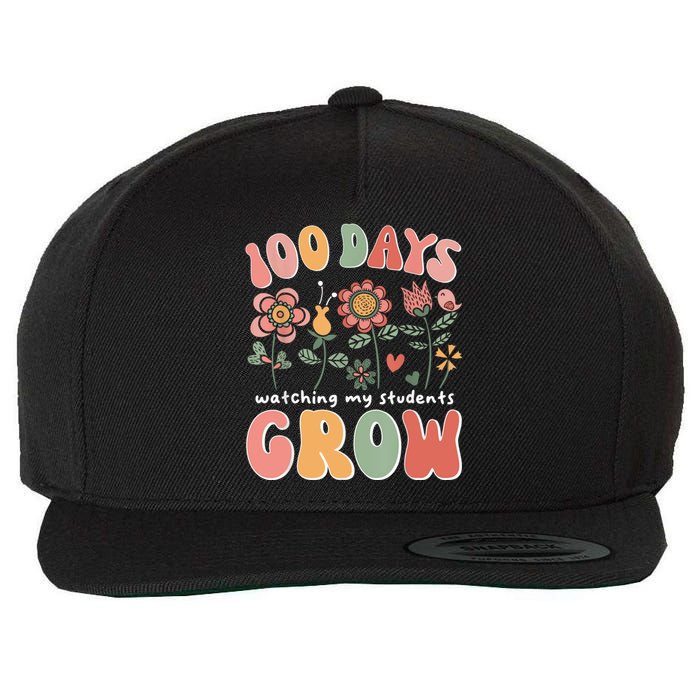 100 Days Growing Boho Flowers Teacher 100th Day Of School Wool Snapback Cap