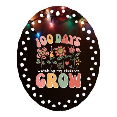 100 Days Growing Boho Flowers Teacher 100th Day Of School Ceramic Oval Ornament