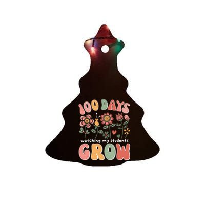 100 Days Growing Boho Flowers Teacher 100th Day Of School Ceramic Tree Ornament