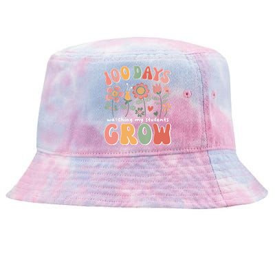 100 Days Growing Boho Flowers Teacher 100th Day Of School Tie-Dyed Bucket Hat