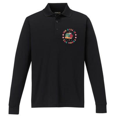 100 Days In The Books Reading Teacher 100th Day Of School Performance Long Sleeve Polo