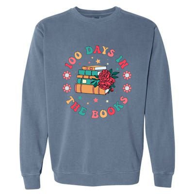 100 Days In The Books Reading Teacher 100th Day Of School Garment-Dyed Sweatshirt