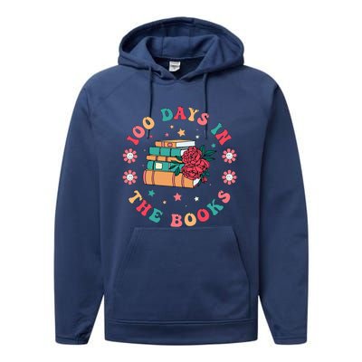 100 Days In The Books Reading Teacher 100th Day Of School Performance Fleece Hoodie