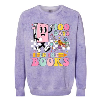 100 Days In The Books Reading Teacher 100th Day Of School Colorblast Crewneck Sweatshirt