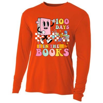 100 Days In The Books Reading Teacher 100th Day Of School Cooling Performance Long Sleeve Crew