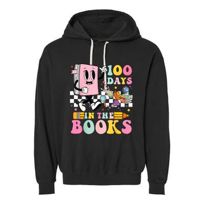 100 Days In The Books Reading Teacher 100th Day Of School Garment-Dyed Fleece Hoodie