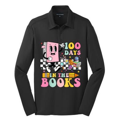 100 Days In The Books Reading Teacher 100th Day Of School Silk Touch Performance Long Sleeve Polo