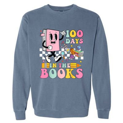 100 Days In The Books Reading Teacher 100th Day Of School Garment-Dyed Sweatshirt