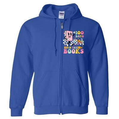 100 Days In The Books Reading Teacher 100th Day Of School Full Zip Hoodie