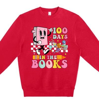 100 Days In The Books Reading Teacher 100th Day Of School Premium Crewneck Sweatshirt