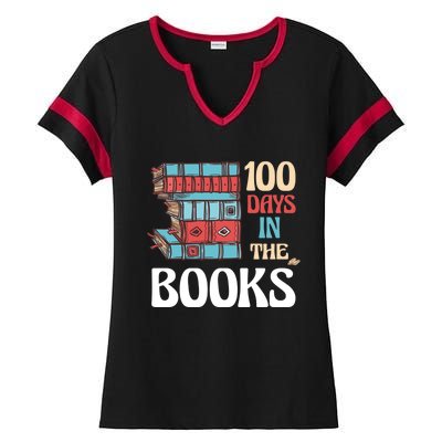 100 Days In The Books Reading 100th Day School Books Love Gift Ladies Halftime Notch Neck Tee