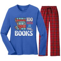 100 Days In The Books Reading 100th Day School Books Love Gift Women's Long Sleeve Flannel Pajama Set 