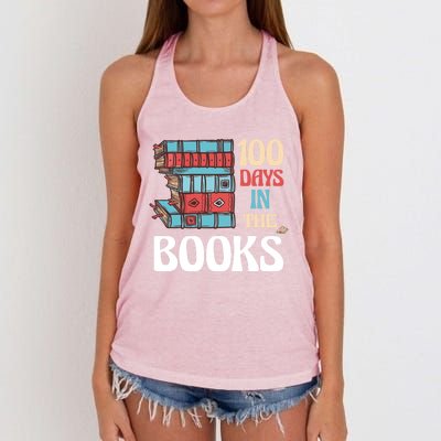 100 Days In The Books Reading 100th Day School Books Love Gift Women's Knotted Racerback Tank