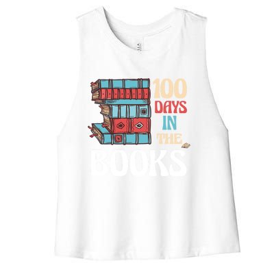 100 Days In The Books Reading 100th Day School Books Love Gift Women's Racerback Cropped Tank