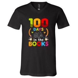 100 Days In The Books Love Book Teacher 100th Days Of School V-Neck T-Shirt