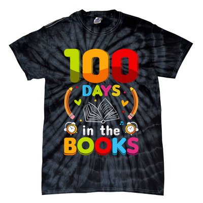 100 Days In The Books Love Book Teacher 100th Days Of School Tie-Dye T-Shirt