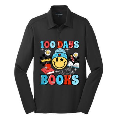 100 Days In Books 100 Days Of School Gift Silk Touch Performance Long Sleeve Polo