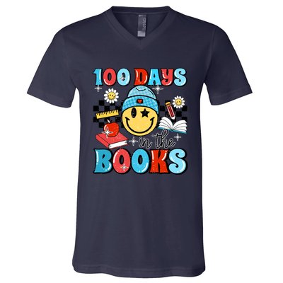 100 Days In Books 100 Days Of School Gift V-Neck T-Shirt