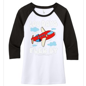 100 Days Just Flew By Airplane 100th School Teacher Women's Tri-Blend 3/4-Sleeve Raglan Shirt