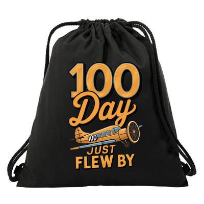 100 Days Just Flew By Airplane 100th Day Of School Drawstring Bag