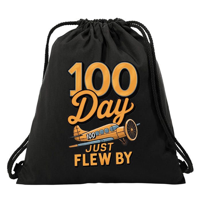 100 Days Just Flew By Airplane 100th Day Of School Drawstring Bag