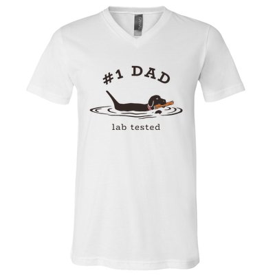 1 Dad Lab Tested Pun Labrador Retriever Dog Owner V-Neck T-Shirt