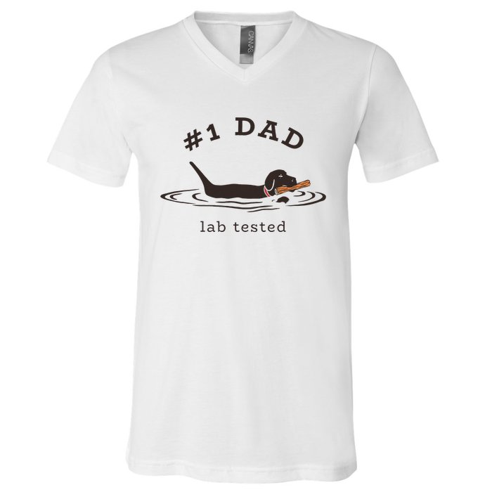 1 Dad Lab Tested Pun Labrador Retriever Dog Owner V-Neck T-Shirt