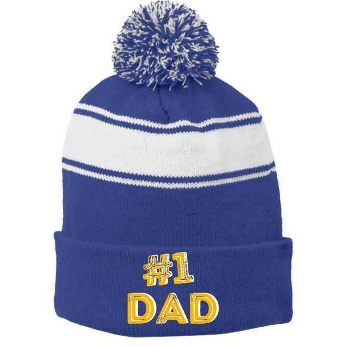 #1 Dad Number One Fathers Day Gift Family Best Dad Ever Gift Stripe Pom Pom Beanie