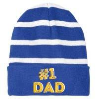 #1 Dad Number One Fathers Day Gift Family Best Dad Ever Gift Striped Beanie with Solid Band