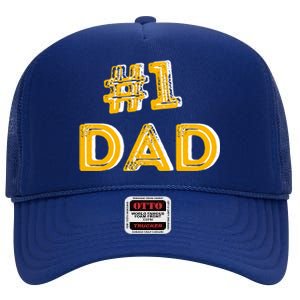 #1 Dad Number One Fathers Day Gift Family Best Dad Ever Gift High Crown Mesh Back Trucker Hat