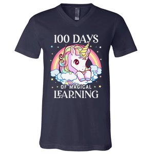 100 Days Of School Unicorn Teacher 100th Day Of School V-Neck T-Shirt