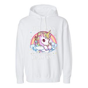 100 Days Of School Unicorn Teacher 100th Day Of School Garment-Dyed Fleece Hoodie