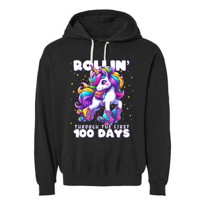 100 Days Of School Teacher 100th Day Unicorn Outfit Garment-Dyed Fleece Hoodie