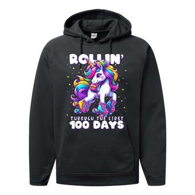 100 Days Of School Teacher 100th Day Unicorn Outfit Performance Fleece Hoodie