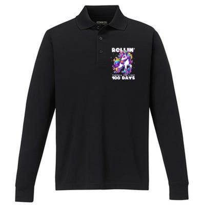 100 Days Of School Teacher 100th Day Unicorn Outfit Performance Long Sleeve Polo